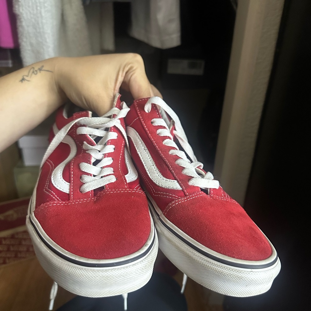 Red and White Vans Sneakers